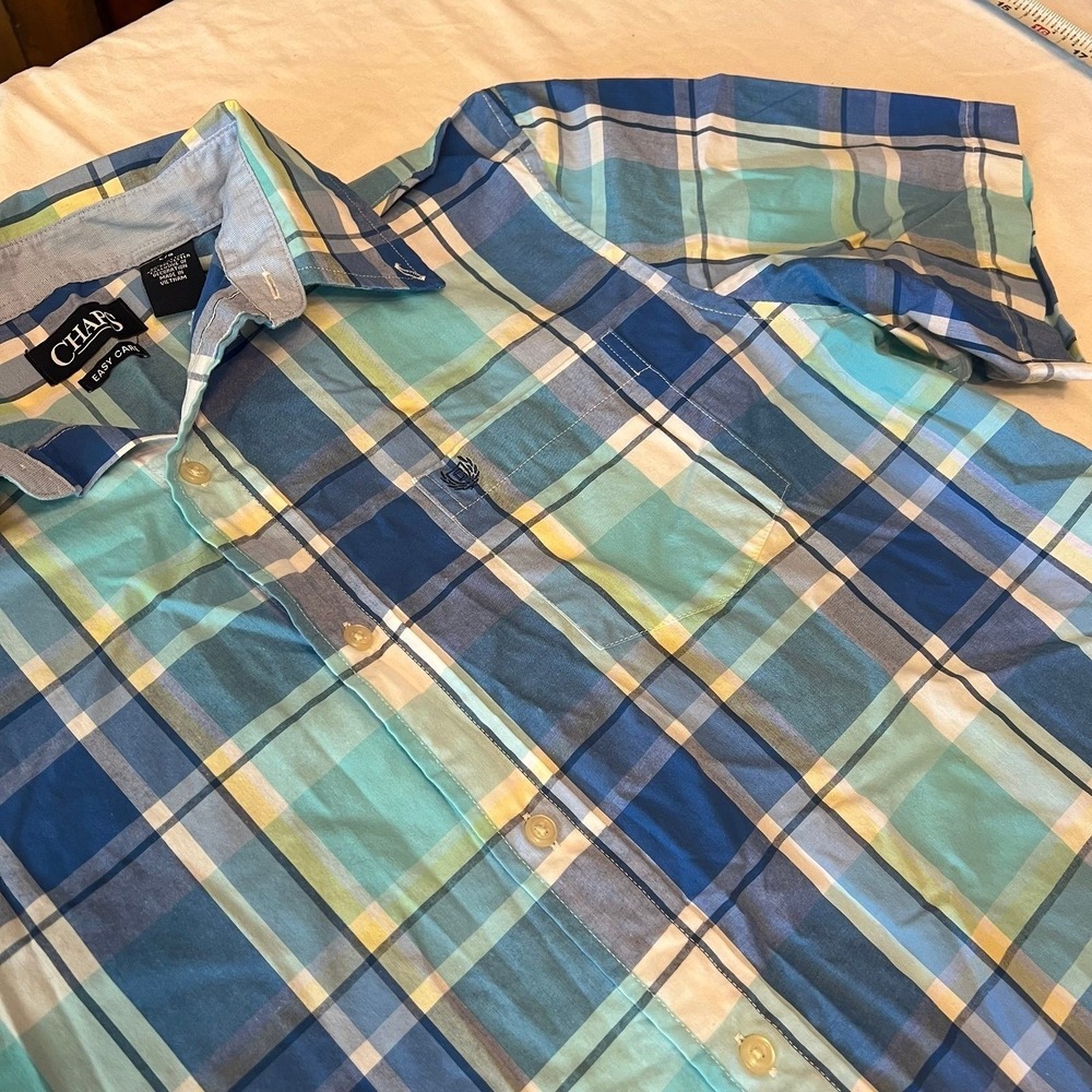 Chaps Easy Care Men's Large Short Sleeve Plaid Button-Down Shirt (2600)